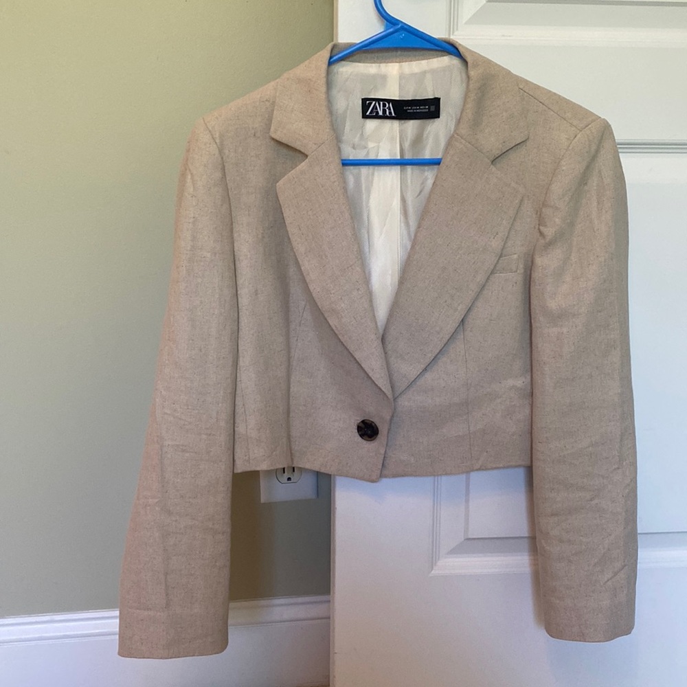 Zara Linen Cropped Blazer